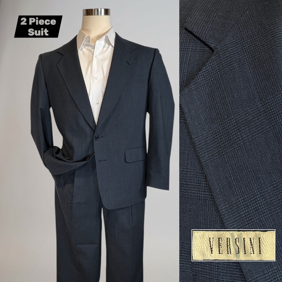 Versini Other - Versini Mens 40S 34x28 Midnight Navy Blue Tonal Glen Plaid Suit Twist Tech